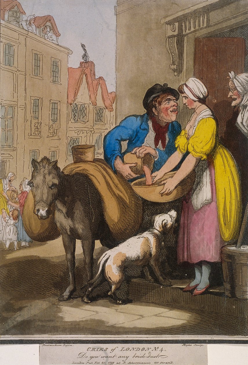 "Vil du ha noe mursteinstøv", plate VI av Cries of London, 1799 av H Merke