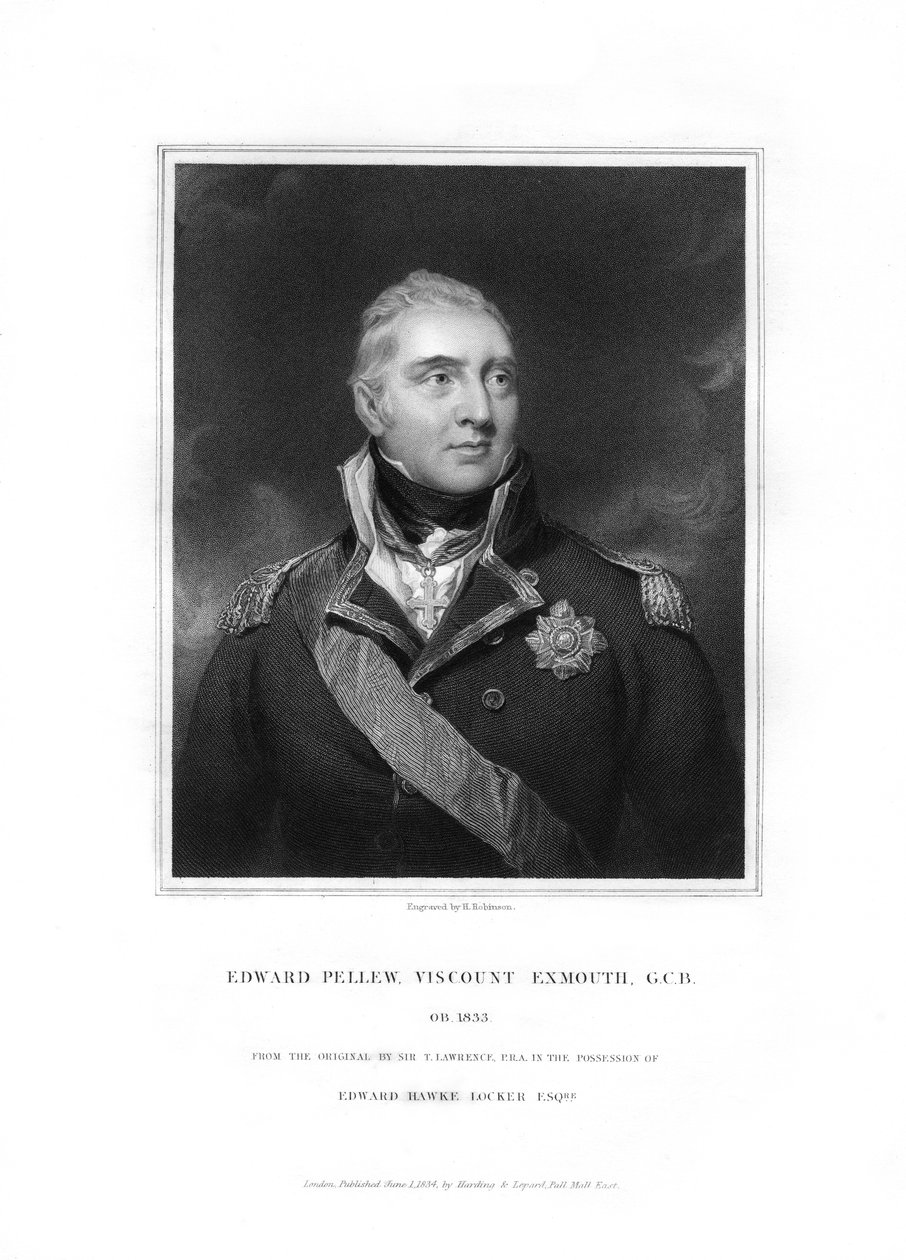 Edward Pellew, 1st Viscount Exmouth, britisk marineoffiser, 1834. av H. Robinson