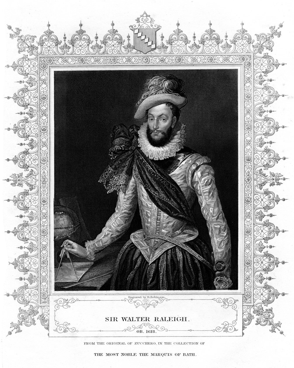 Sir Walter Raleigh, forfatter, poet, hoffmann og oppdagelsesreisende, 1800-tallet. av H. Robinson