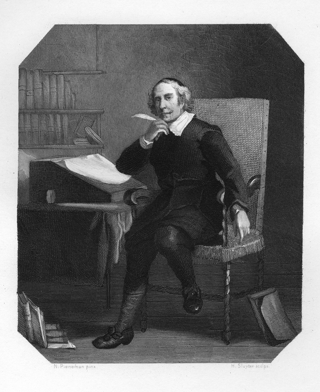 Joost van den Vondel , nederlandsk poet og dramatiker fra 1600-tallet, ca 1870. av H. Sluyter