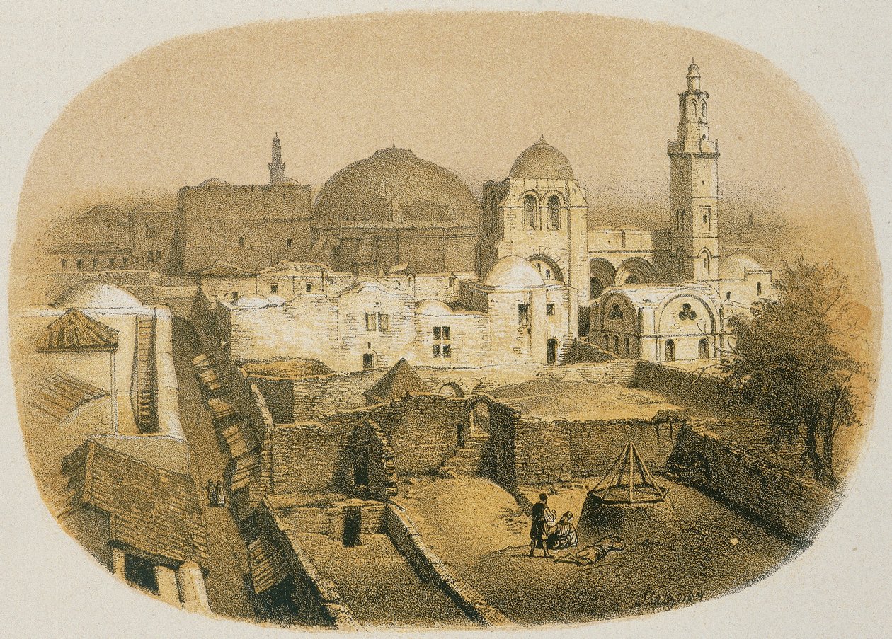 Den hellige gravs kirke i Jerusalem. Etsning av Stelzner - Steinkopk JF Editore av H. Stelzner