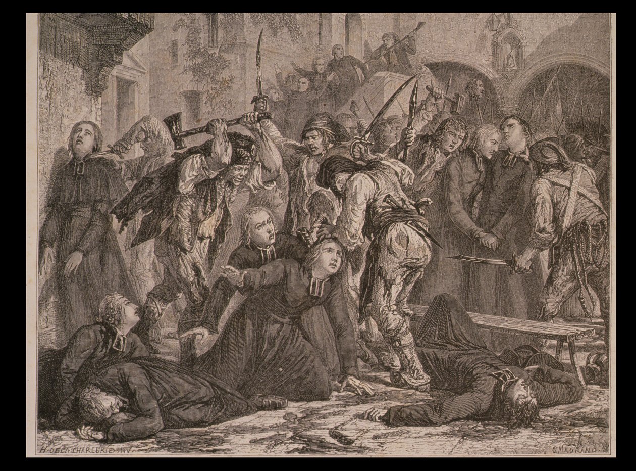 Massakren på prestene i september 1792, gravert av Charles Maurand av H. de la Charlerie