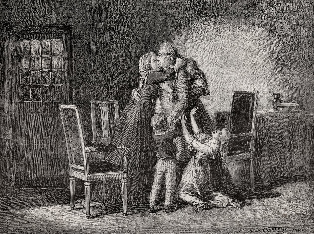 Kongefamiliens siste farvel, 20. januar 1793, gravert av Carbonneau, fra 