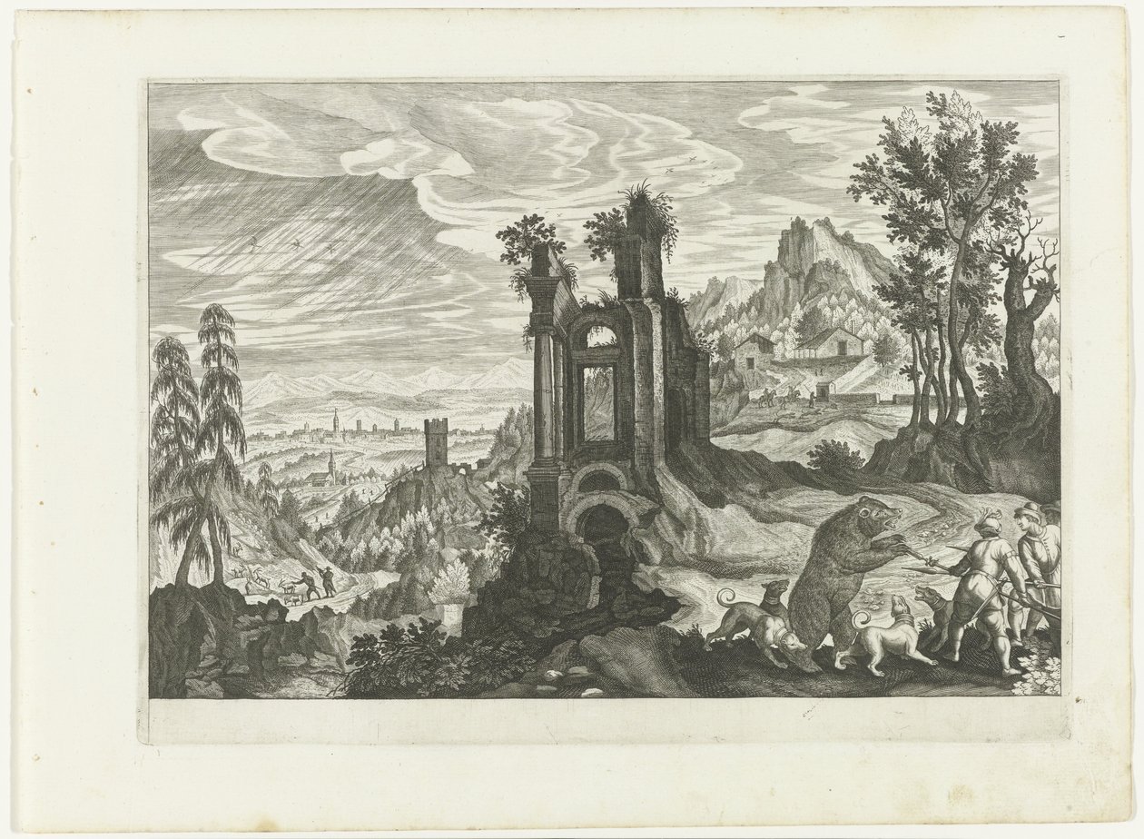 Landskap med bjørnejakt av H. van Schuppen