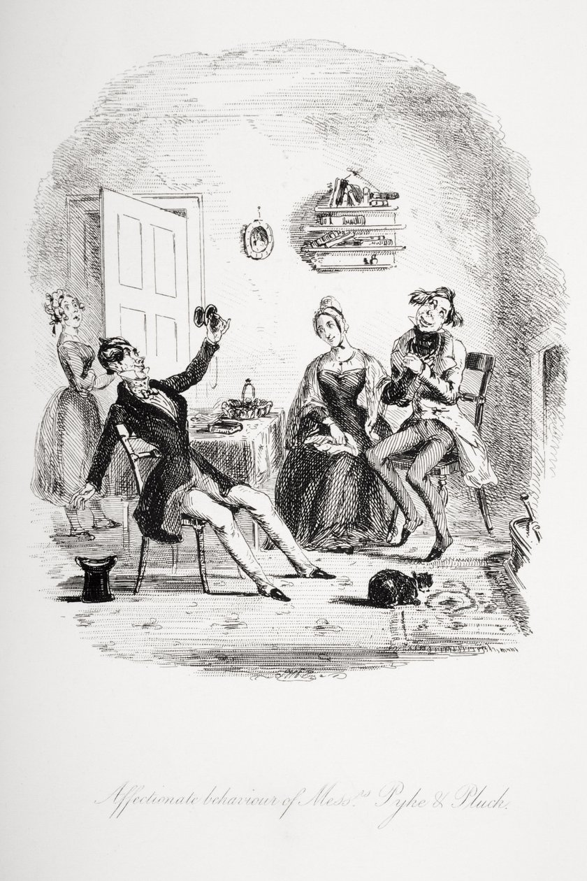 Hengiven oppførsel av herrerne Pyke og Pluck, illustrasjon fra `Nicholas Nickleby