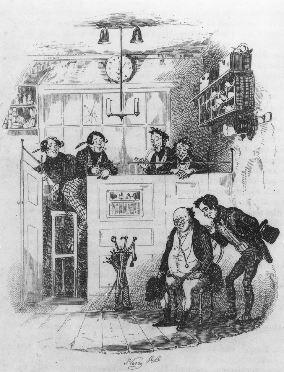 Mr. Pickwick og Sam på advokatens kontor, illustrasjon fra 