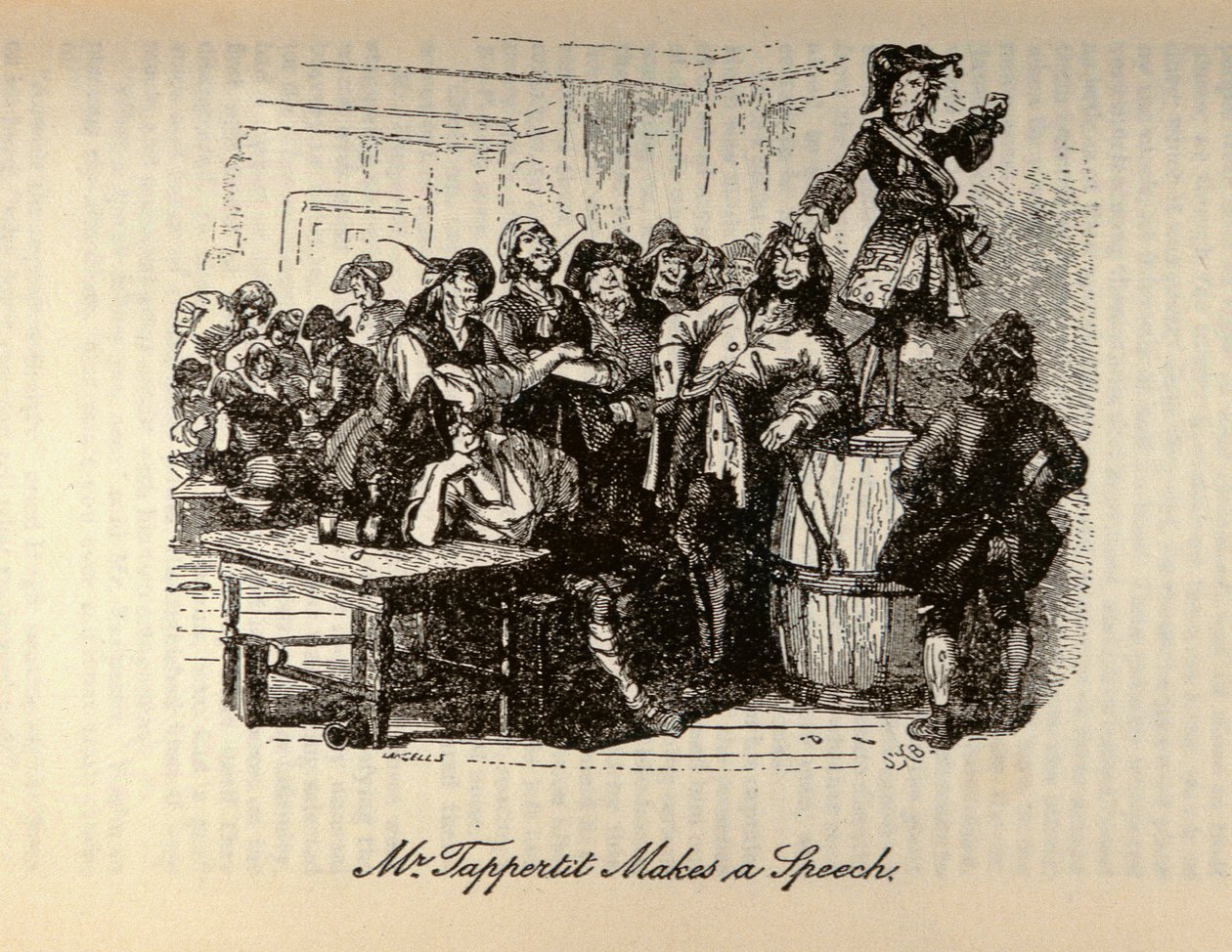 'Mr Tappertit Makes a Speech', fra 'Barnaby Rudge' av Charles Dickens (1812-70) av Hablot Knight Browne