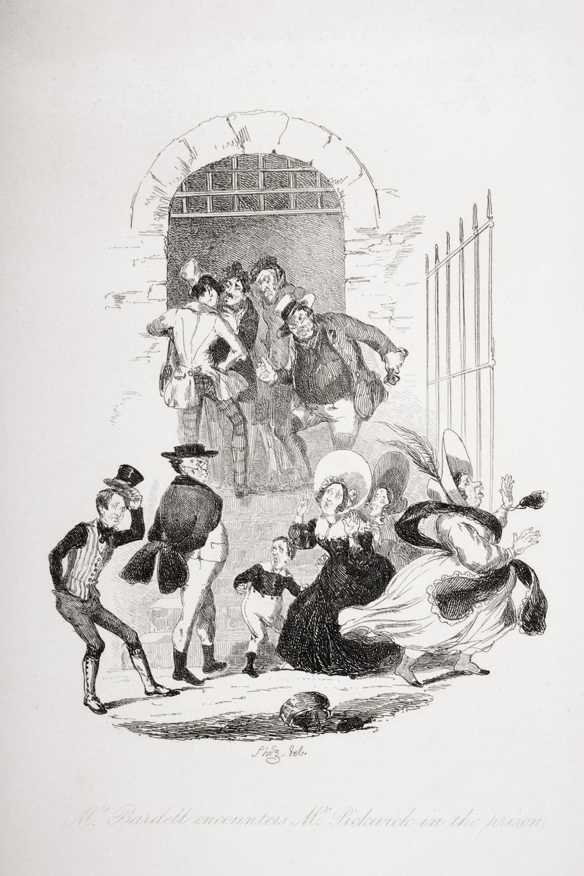 Mrs. Bardell møter Mr. Pickwick i fengselet, illustrasjon fra `The Pickwick Papers