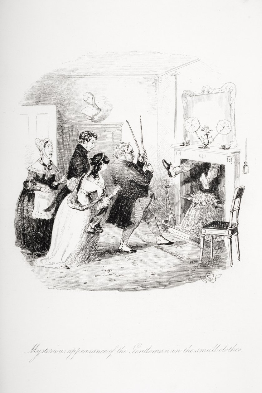 Mystisk utseende av herren i de små klærne, illustrasjon fra `Nicholas Nickleby