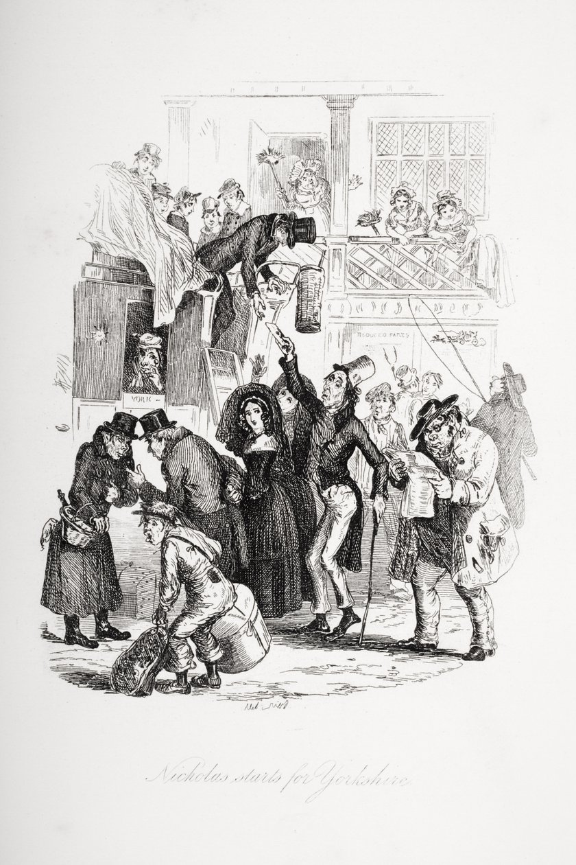 Nicholas starter for Yorkshire, illustrasjon fra `Nicholas Nickleby