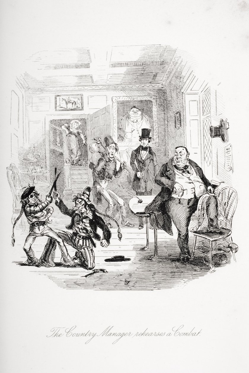Landssjefen øver på en kamp, illustrasjon fra `Nicholas Nickleby