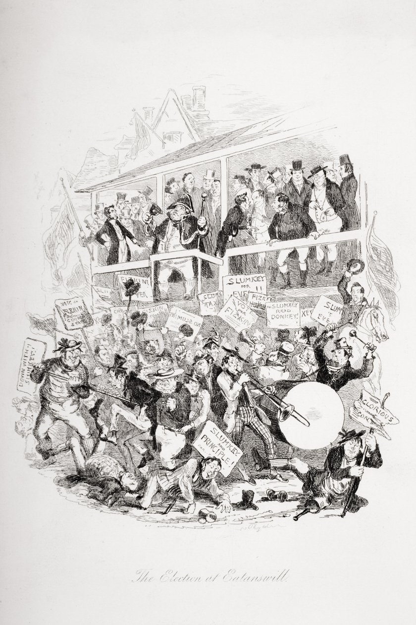 Valget på Eatanswill, illustrasjon fra `The Pickwick Papers