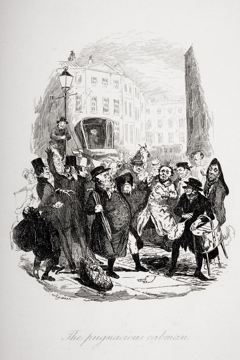 Den stridbare drosjemannen, illustrasjon fra `The Pickwick Papers