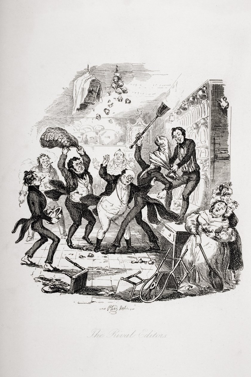 De rivaliserende redaktørene, illustrasjon fra `The Pickwick Papers