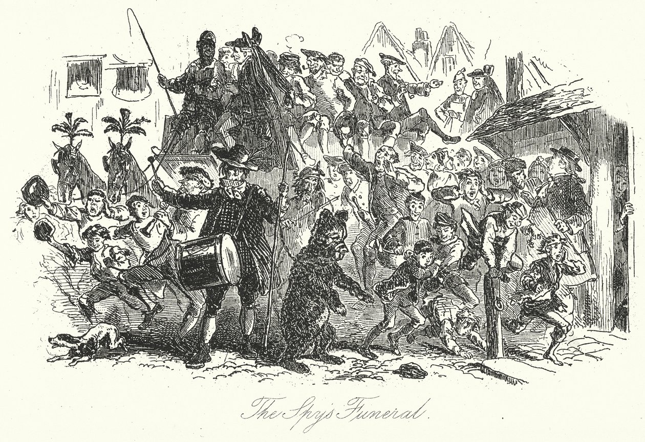 Spionens begravelse (gravering) av Hablot Knight (1815-92) (after) Browne