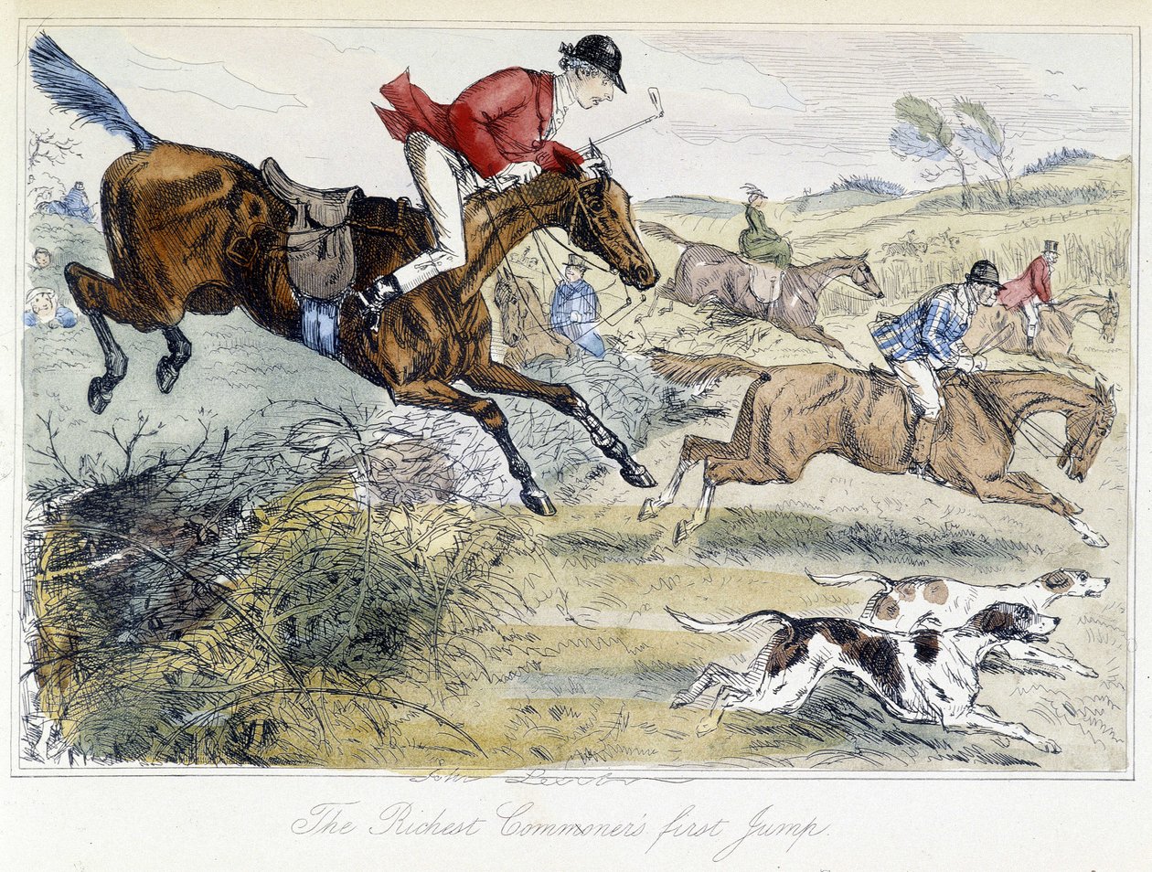 Jaktscene, engelsk tegneserie om revejakt, hentet fra ""-eventyrene til Thomas Scott, eller Hawbuck Grange", illustrasjon av H.K. Browne og W.T. Maud. av Hablot Knight Browne