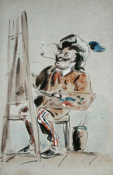 Karikatur av en kunstner (akvarell på papir) av Hablot Knight Browne