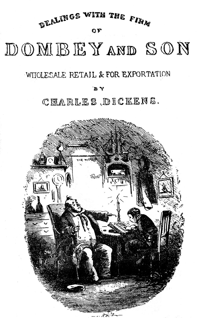Dombey & Son av Charles Dickens. Tittelside av Hablot Knight Browne
