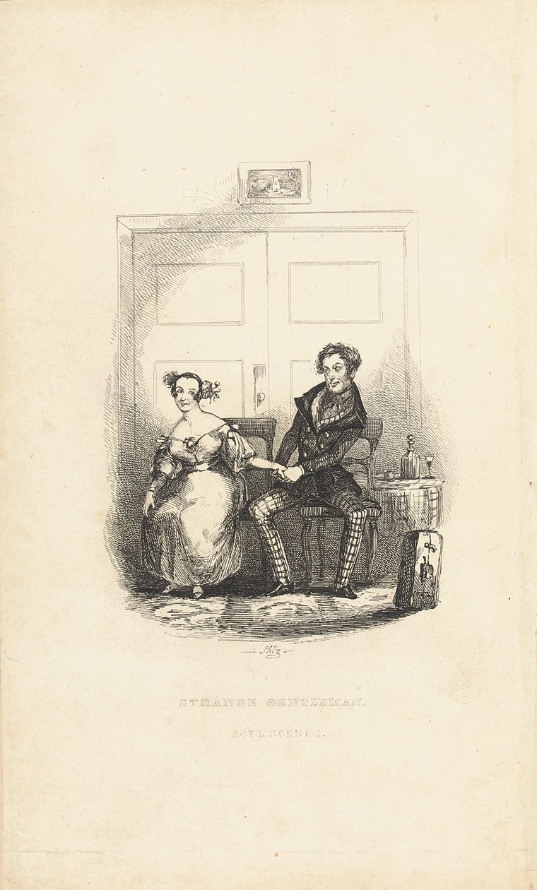 Frontispice til The Strange Gentleman: A Comic Burletta, av Charles Dickens (1812-70) av Hablot Knight Browne