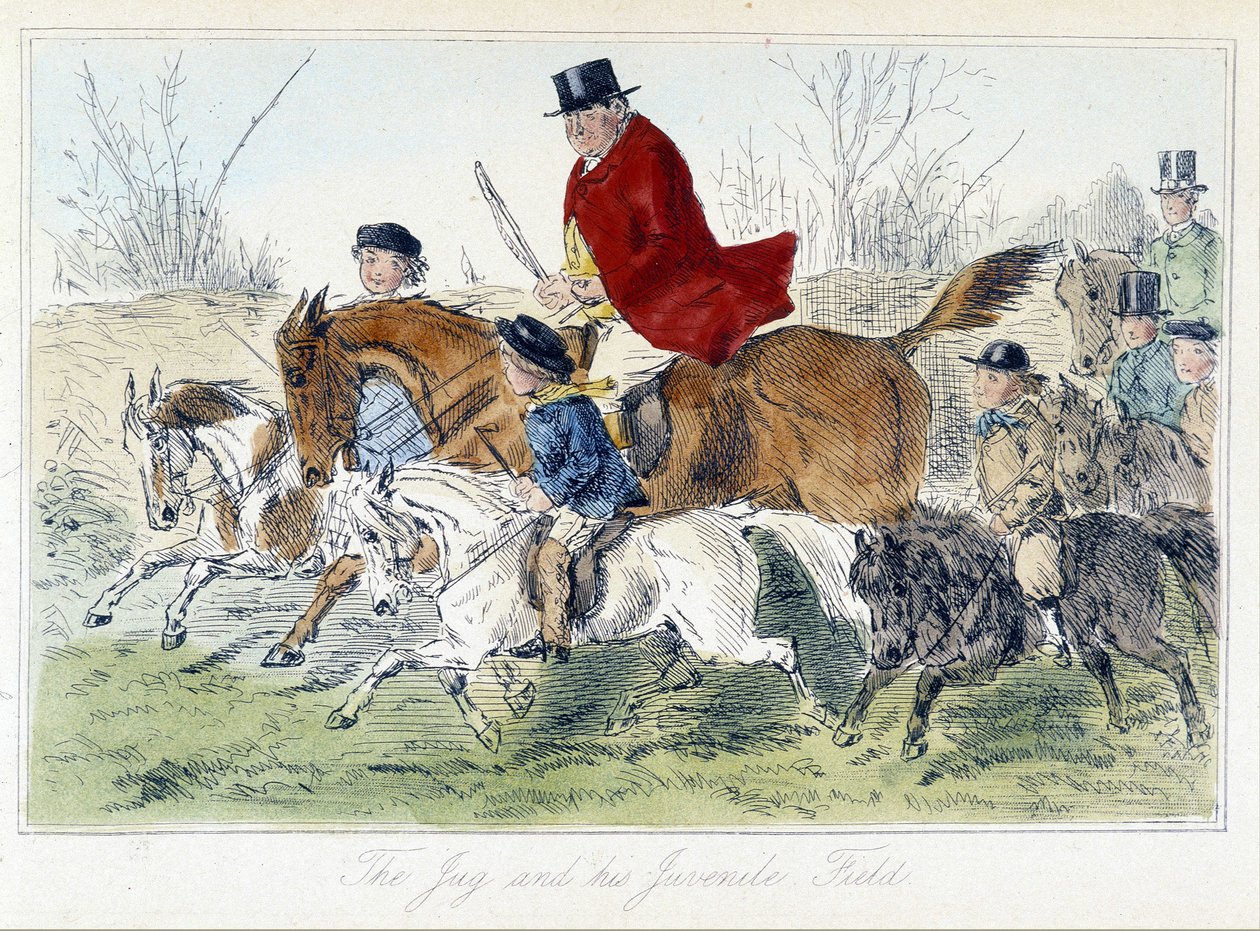 Jaktscene, engelsk karikatur om revejakt henter fra "" eventyrene til Thomas Scott eller Hawbuck Grange", illustrasjon av H.K. Browne og W.T. Maud. av Hablot Knight Browne
