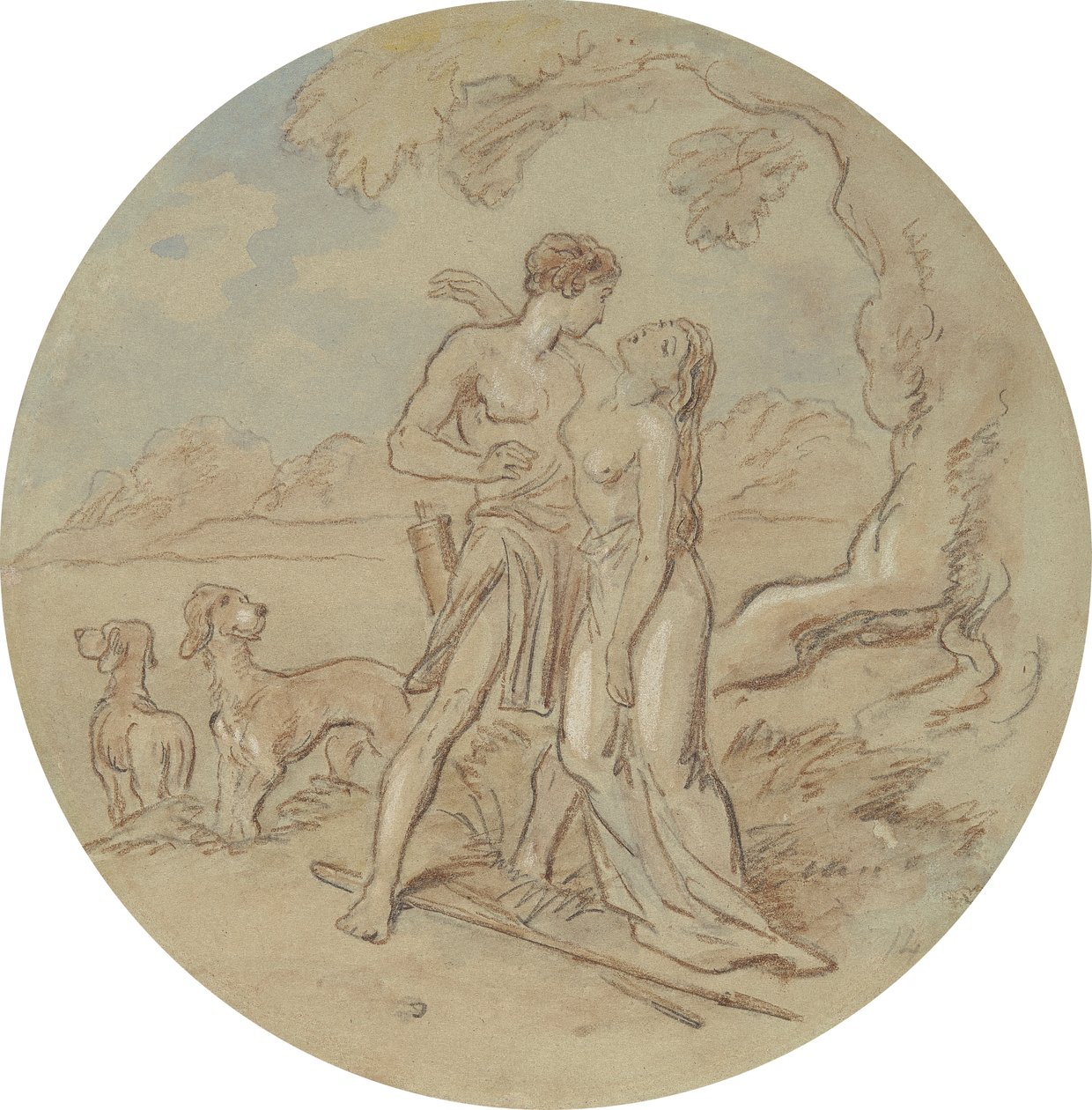 En av atten design for en serie plater som illustrerer Venus og Adonis av Hablot Knight Browne