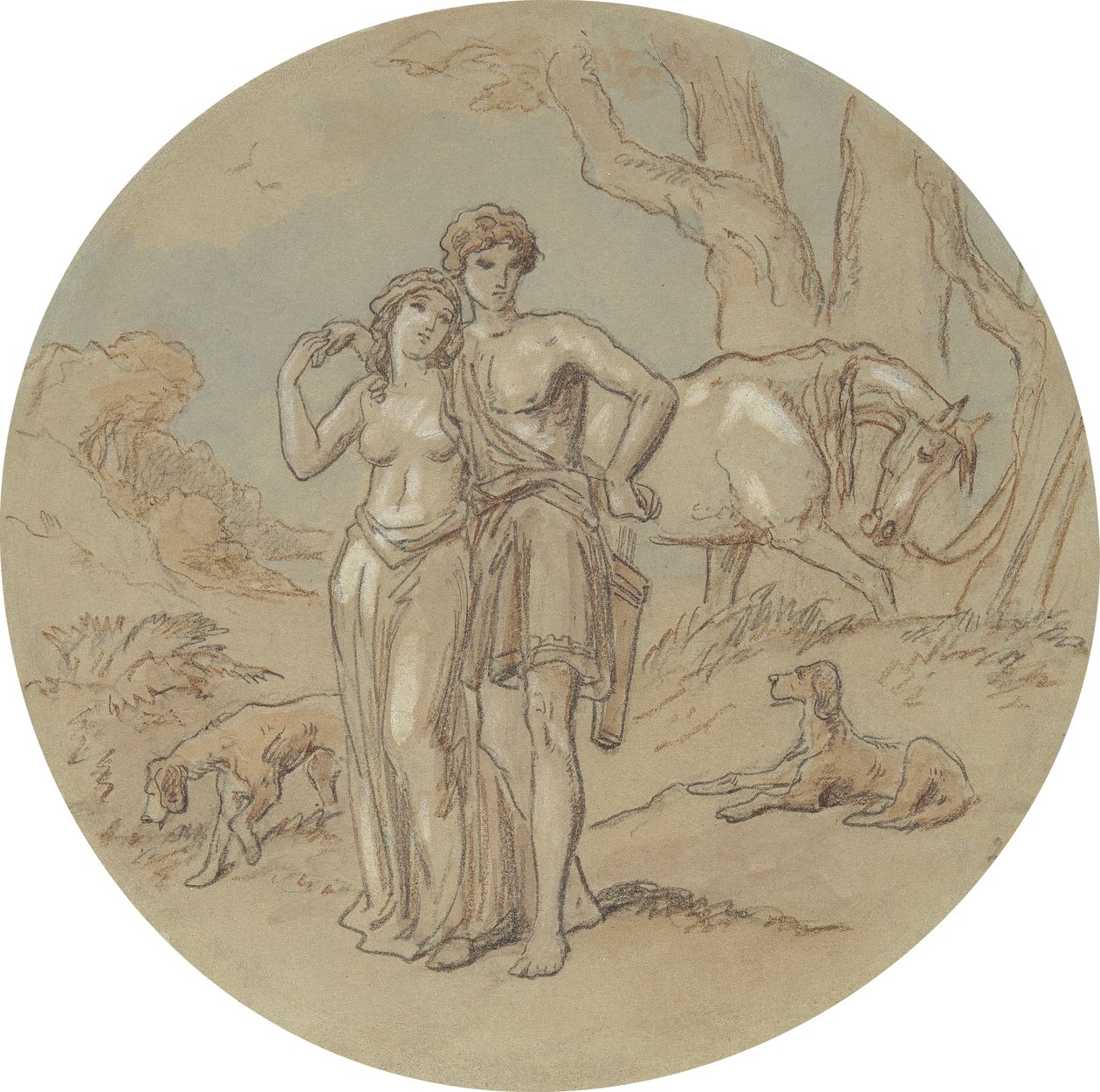 En av atten design for en serie plater som illustrerer Venus og Adonis av Hablot Knight Browne