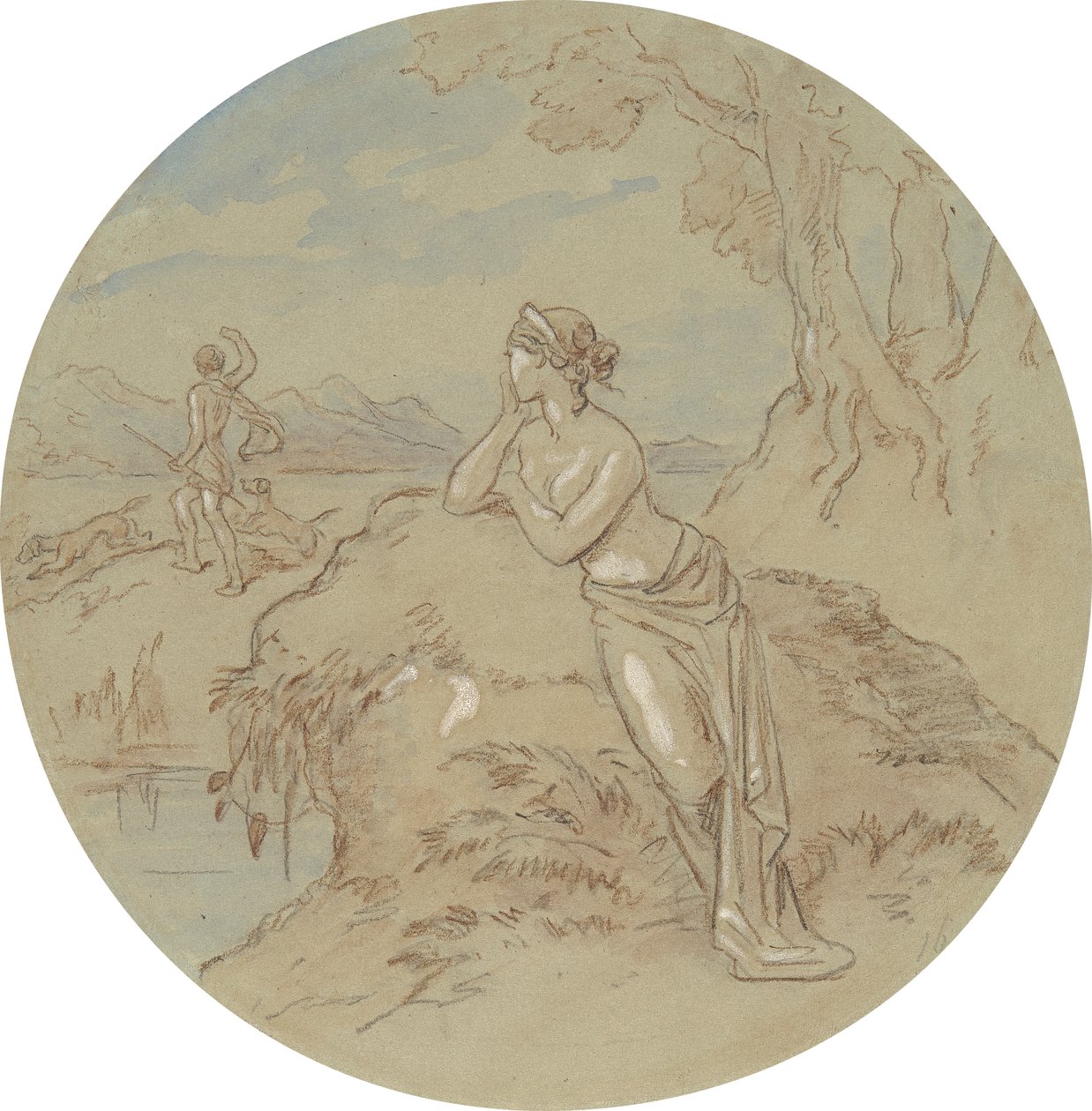 En av atten design for en serie plater som illustrerer Venus og Adonis av Hablot Knight Browne
