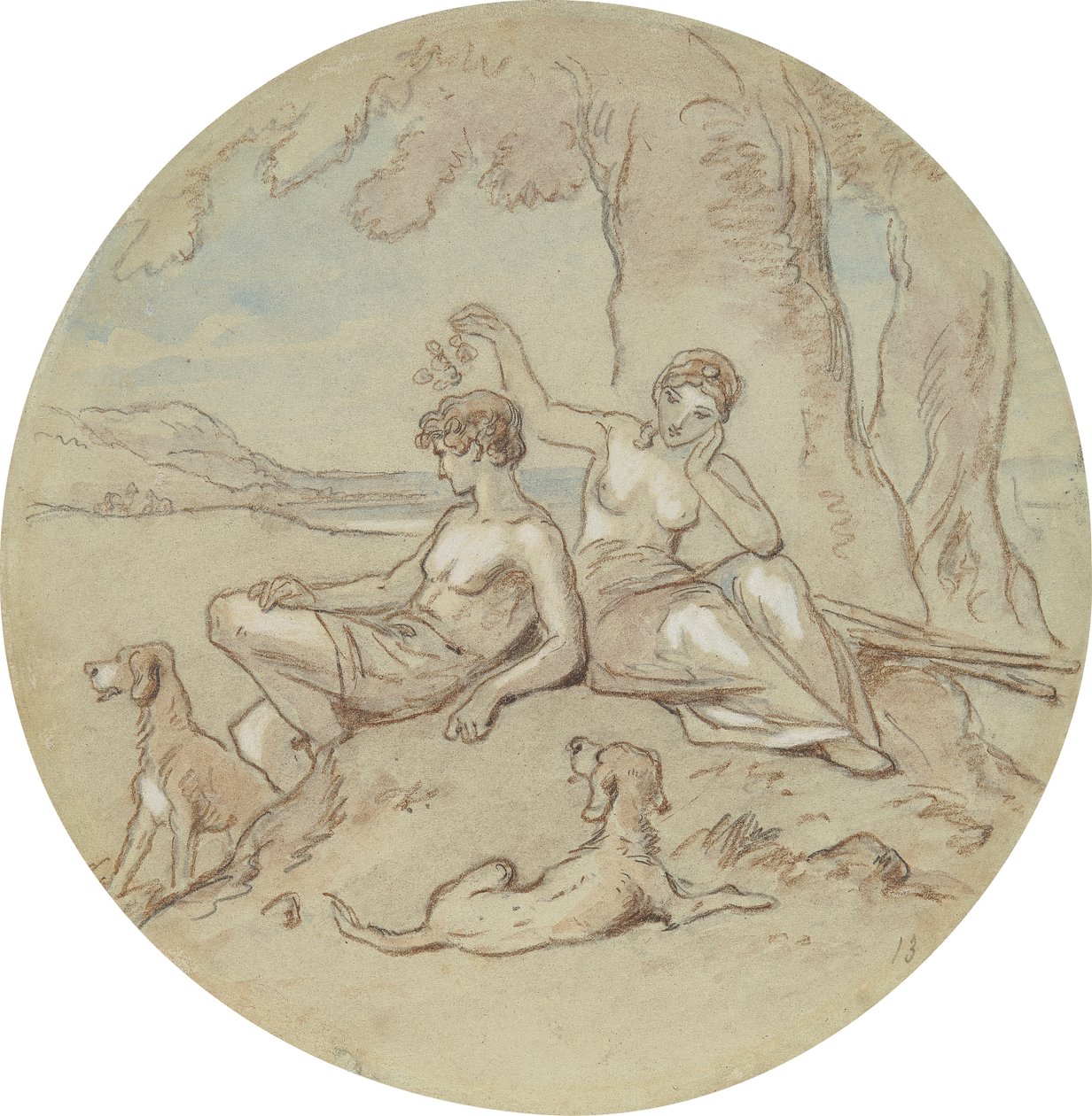 En av atten design for en serie plater som illustrerer Venus og Adonis av Hablot Knight Browne