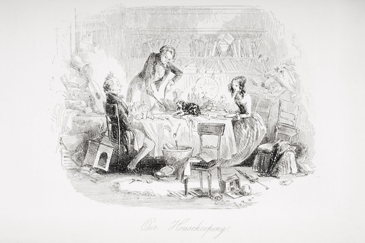 Our Housekeeping, illustrasjon fra 'David Copperfield' av Charles Dickens (1812-70) først publisert 1850 av Hablot Knight Browne