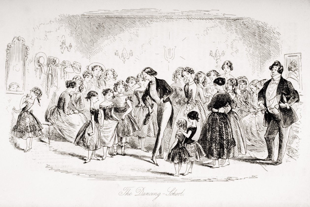 The Dancing School, illustrasjon fra 'Bleak House' av Charles Dickens (1812-70) utgitt 1853 av Hablot Knight Browne