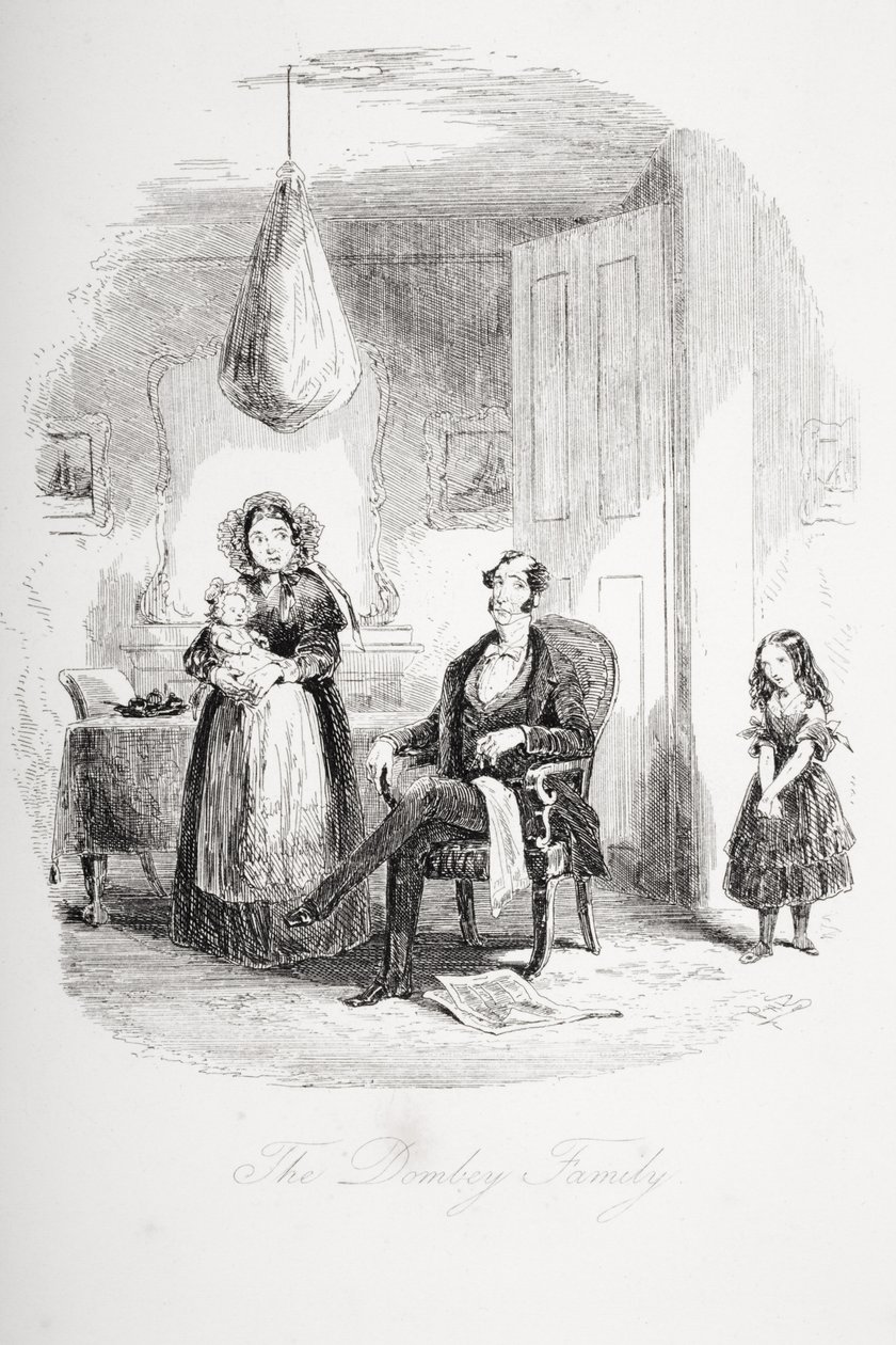 The Dombey Family, illustrasjon fra Dombey and Son av Charles Dickens (1812-70) først utgitt 1848 av Hablot Knight Browne