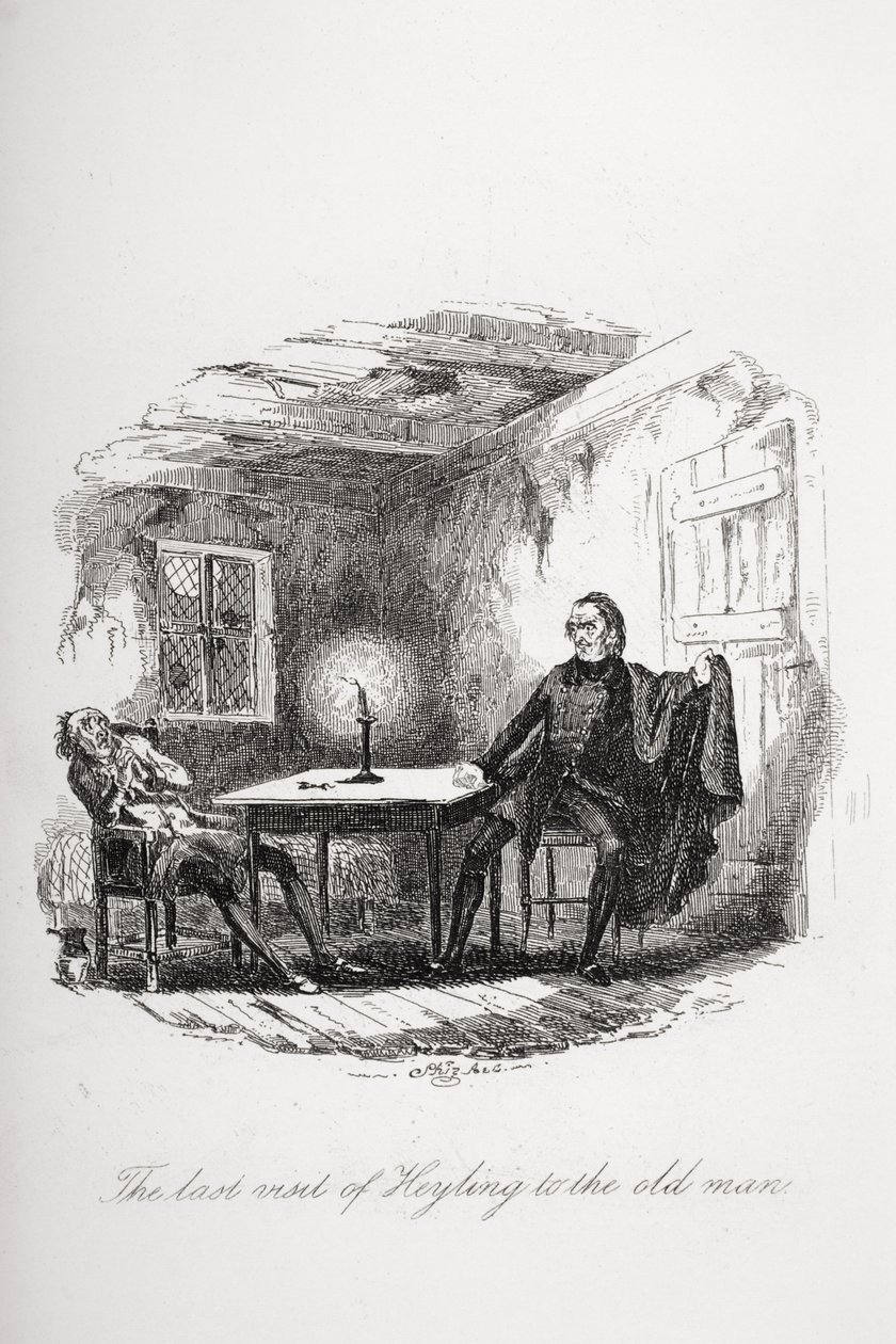 Det siste besøket av Heyling til den gamle mannen, illustrasjon fra `The Pickwick Papers