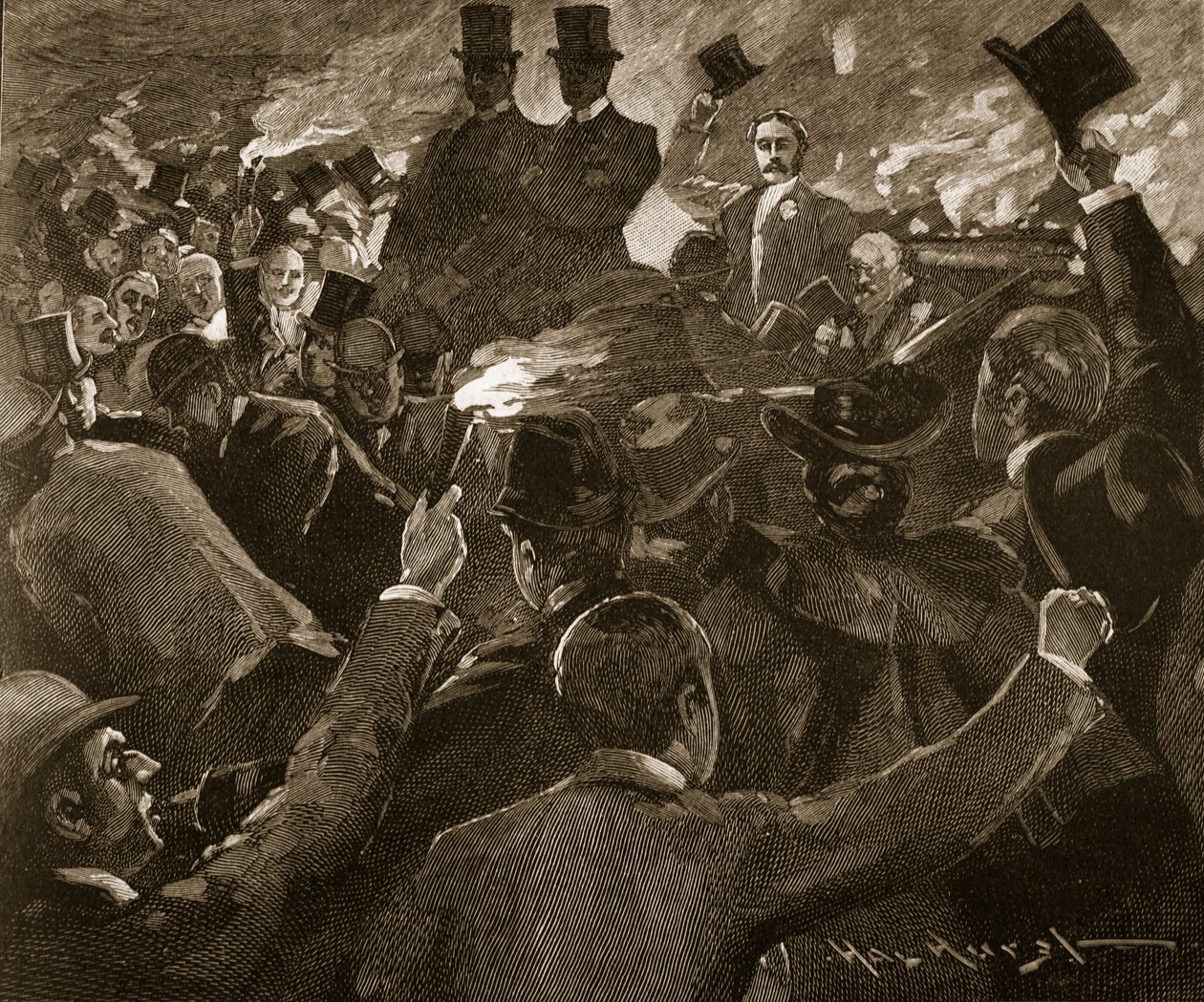 Mr Balfour i Dublin: fakkeltog, illustrasjon fra 