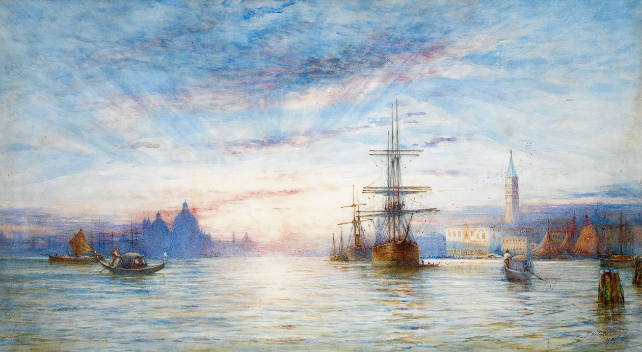 Solnedgang over den venetianske lagunen (wc på papir) av Hale Sanders