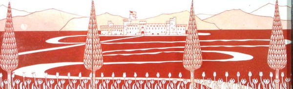 Landskap med trerekke og slott (keramikk) av Halsey Ricardo