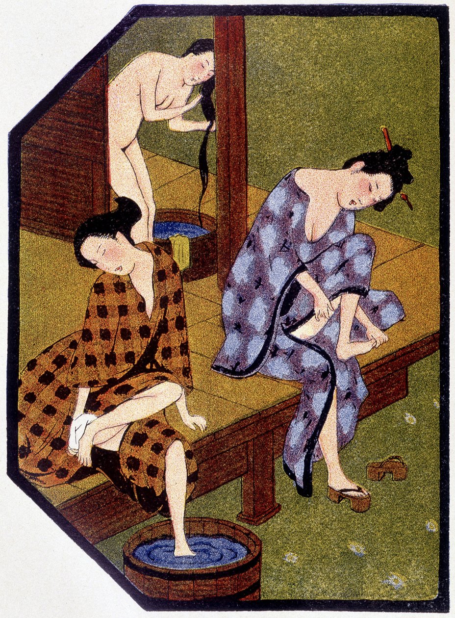 Unge japanske jenter bader - i "" japanske dukker"" av Félicien Champsaur, ill. Hanafusa Itcho, Paris av Hanabusa Itcho