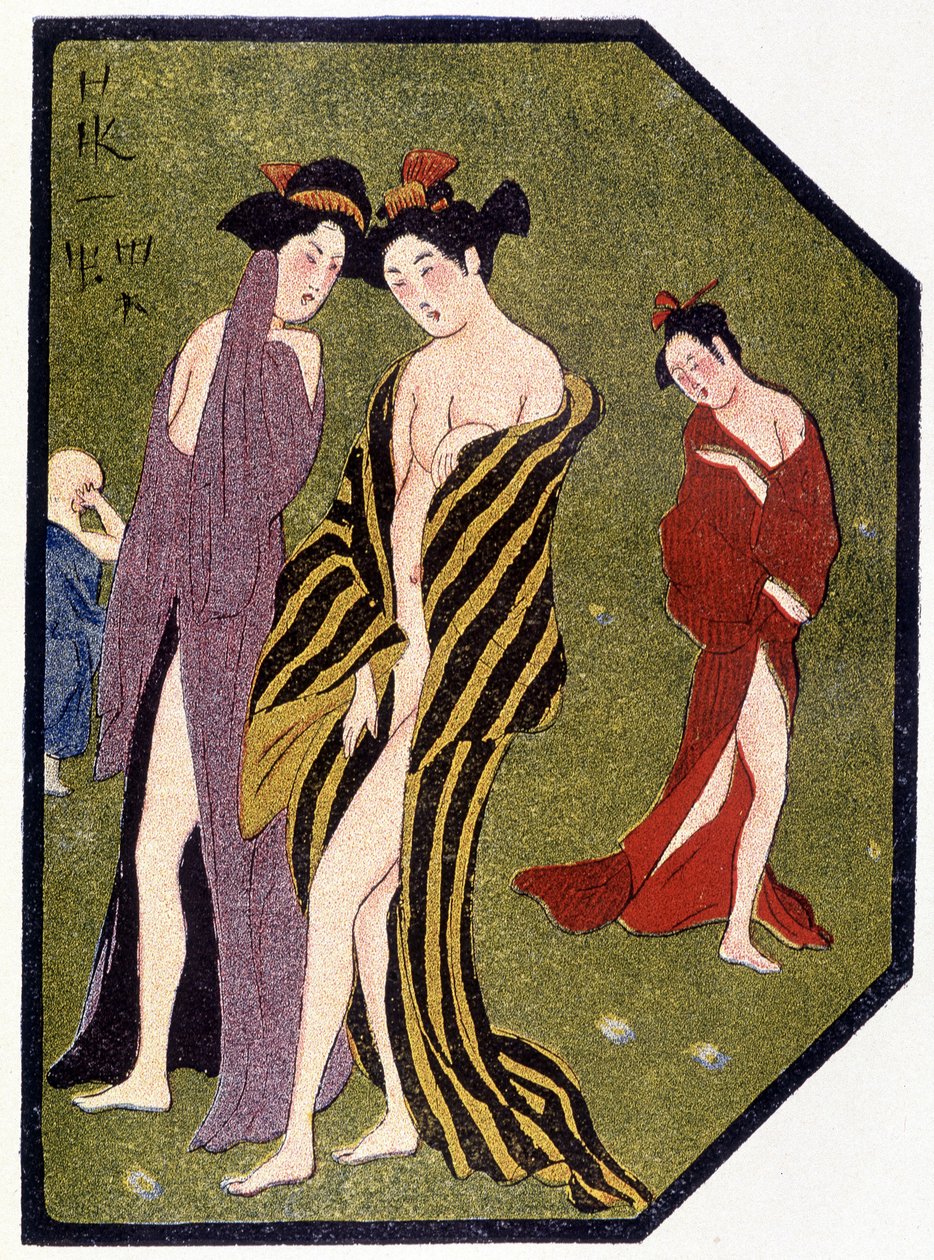 Unge japanske kvinner forlater badet - i "" japansk dukke"" av Félicien Champsaur, ill. Hanafusa Itcho, Paris av Hanabusa Itcho