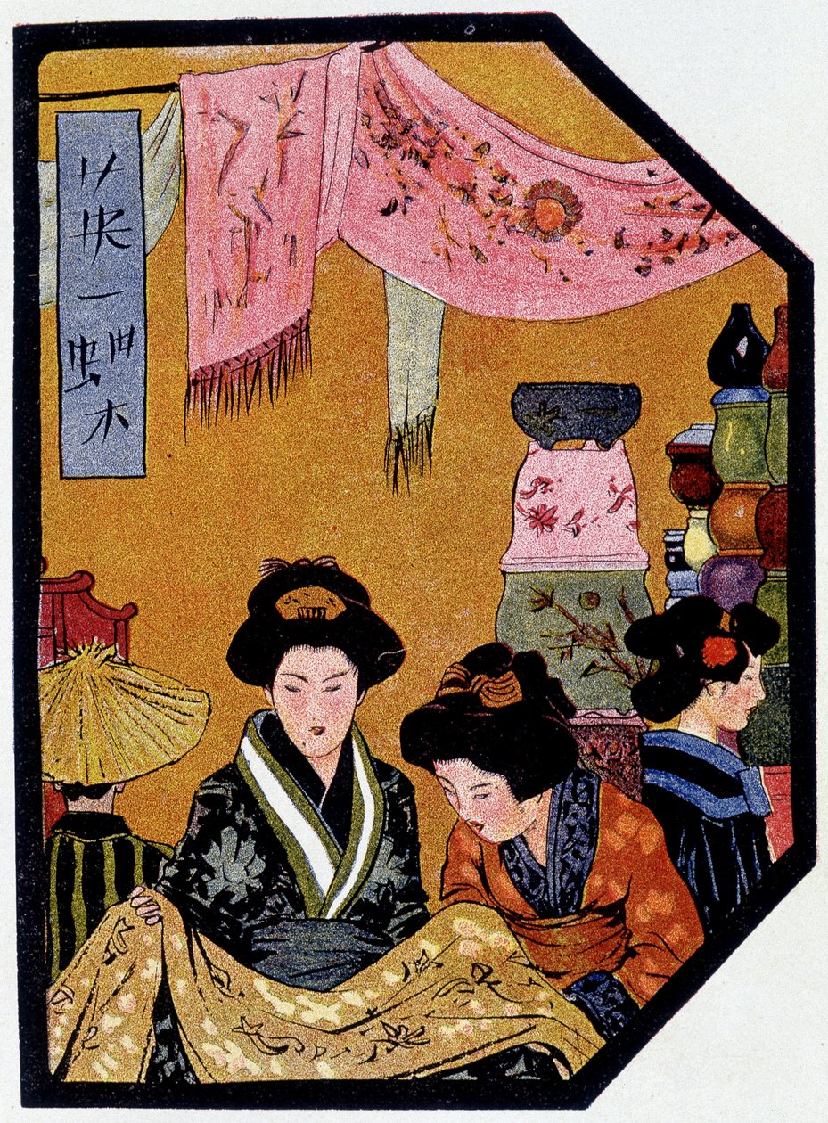 Ung japaner i silkebutikker - i "" japansk dukke"" av Félicien Champsaur, ill. Hanafusa Itcho, Paris av Hanabusa Itcho