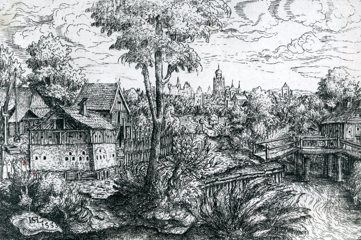 Bro nær en vannmølle, 1553 av Hanns Sebald Lautensack