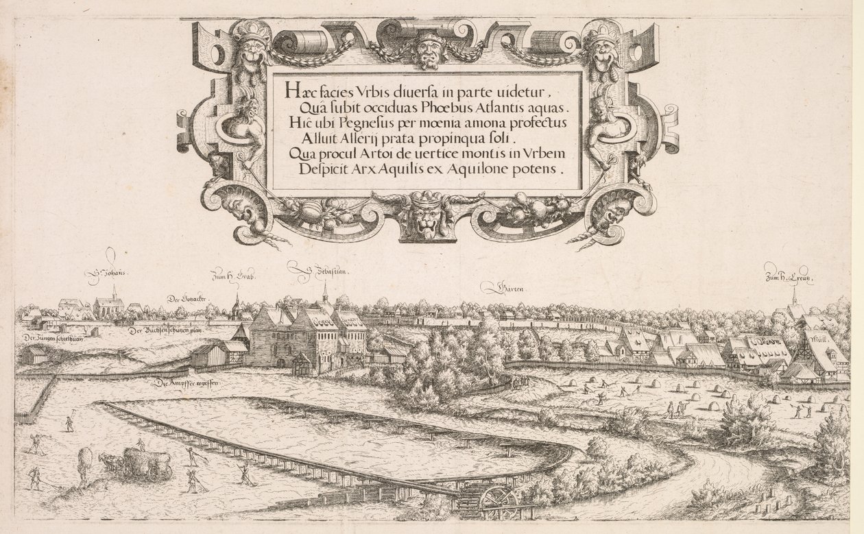 Panoramautsikt over Nürnberg: Venstre del, 1552. av Hanns Sebald Lautensack