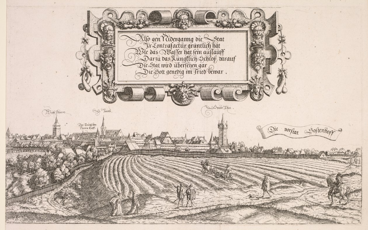 Panoramautsikt over Nürnberg: Høyre del, 1552. av Hanns Sebald Lautensack