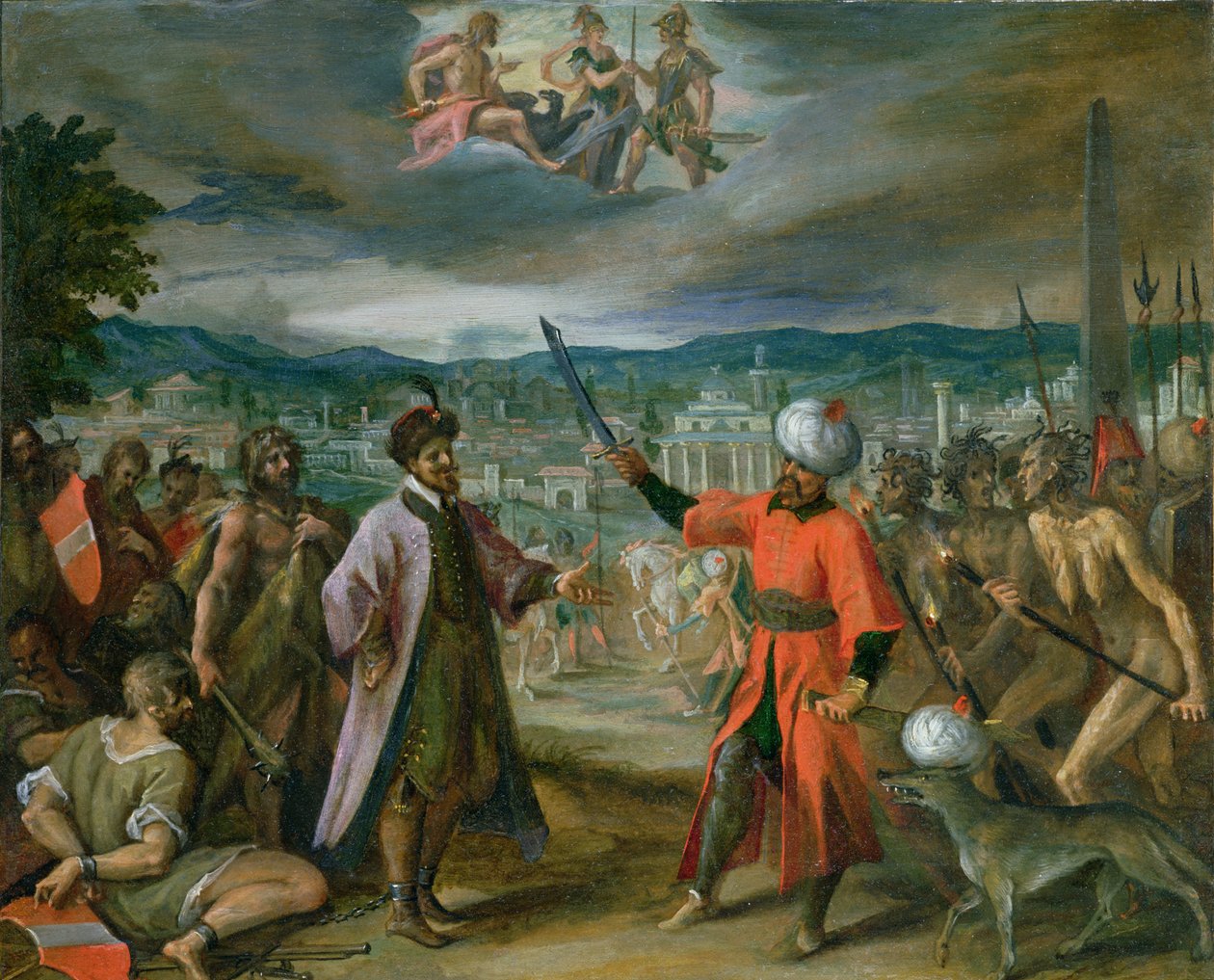 Allegori om de tyrkiske krigene: Krigserklæringen i Konstantinopel, 1603-4 av Hans von Aachen