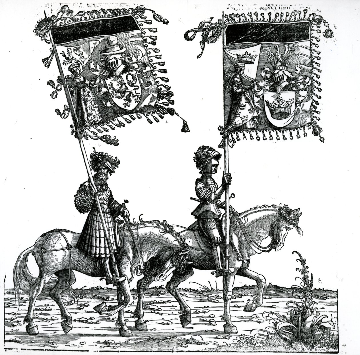 To riddere, fra triumftoget til keiser Maximilian I, ca. 1517 av Hans Burgkmair