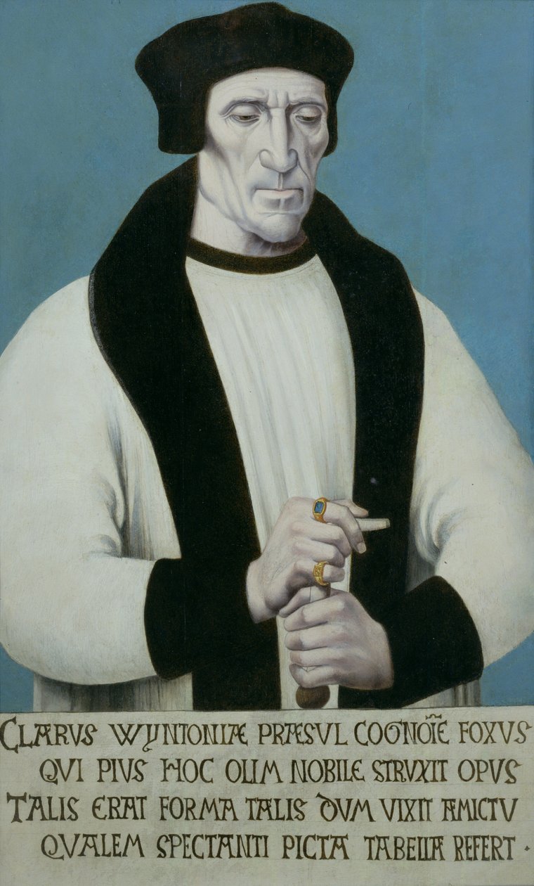 Portrett av Richard Foxe eller Fox (ca. 1448-1528) biskop av Winchester, Lord Privy Seal til Henry VII og Henry VIII og grunnlegger av Corpus Christi College, Oxford 1530-tallet av Hans Corvus
