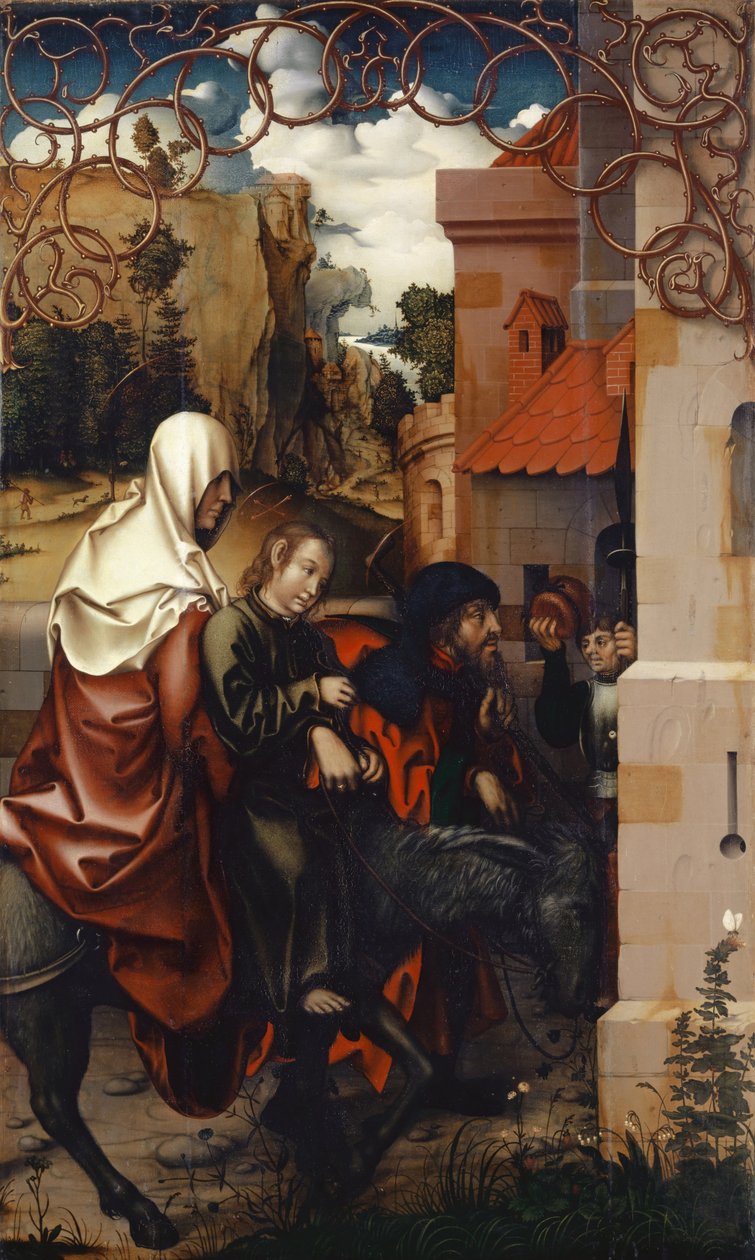 The Return from Egypt, 1512 (tempera på lerret lagt ned på tre) av Hans Fries