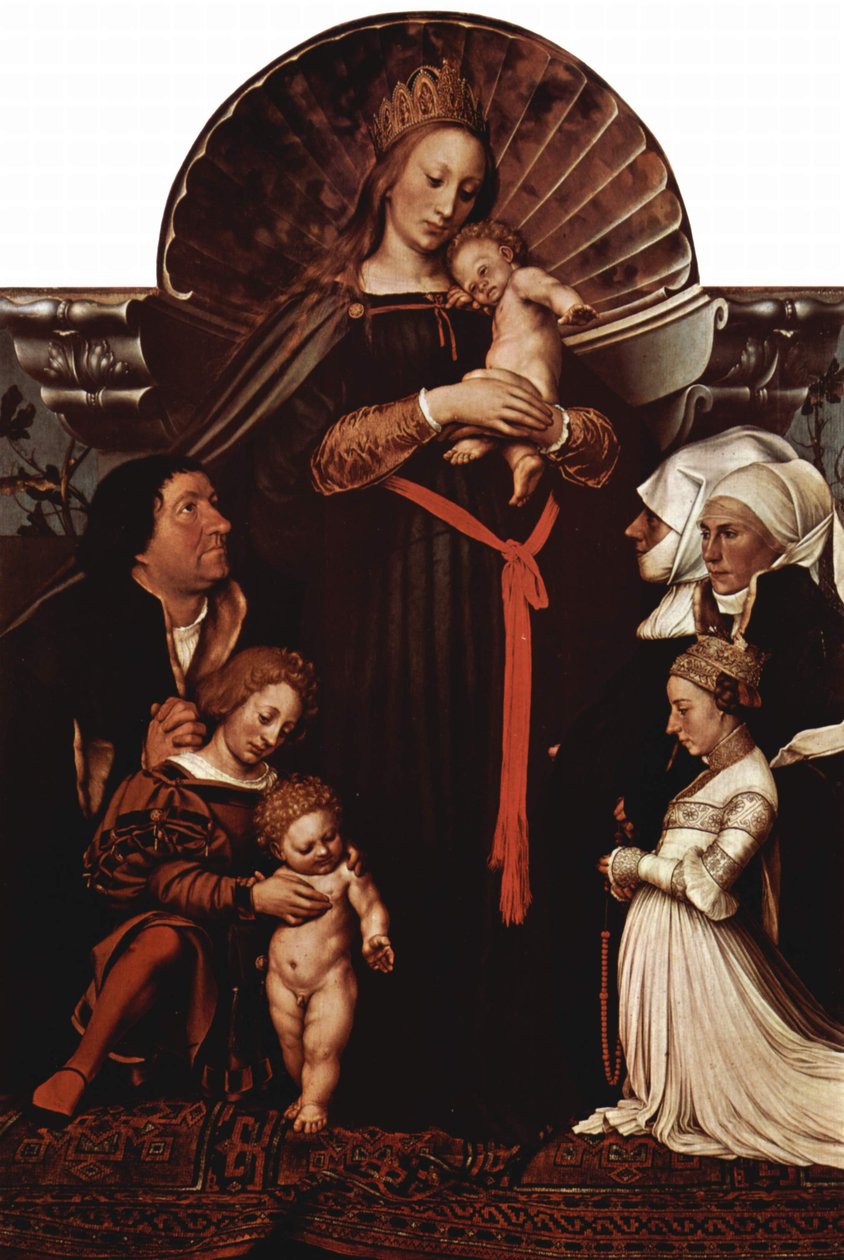 Madonna fra Basel -ordfører Jakob Meyer (Darmstadt Madonna), med portretter av giverne av Hans Holbein