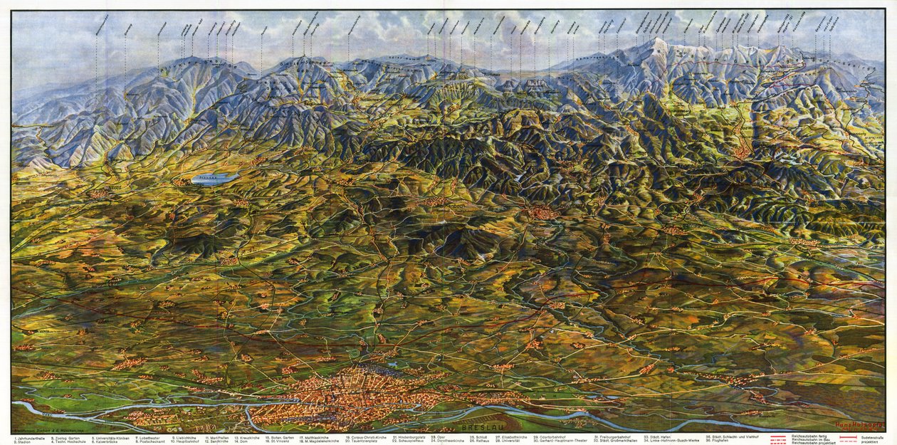 Panorama over Nedre Schlesien og Sudetene av Hans Holzapfel