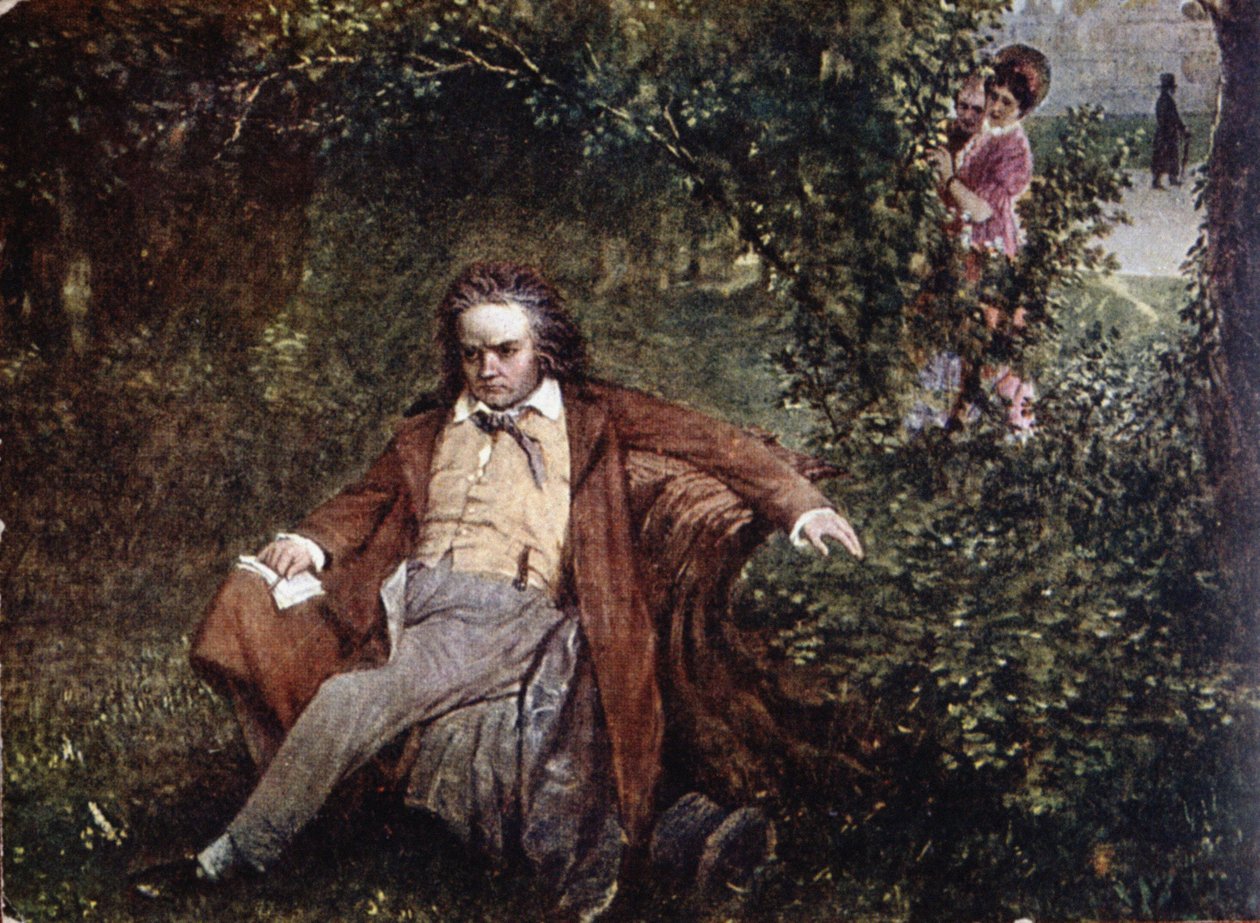 Postkort som viser Ludwig van Beethoven (1770-1827) i skogen, ca. 1910 av Hans Leithner