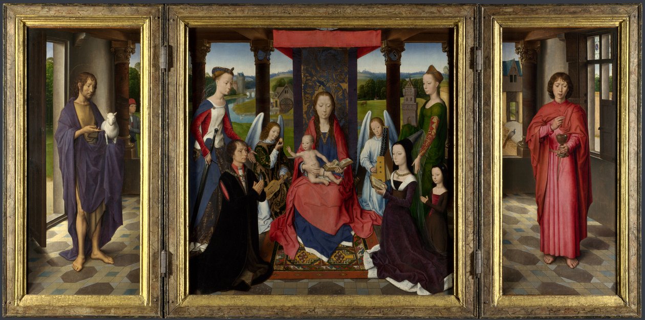 Mary med barnet, de hellige og giverne av Hans Memling