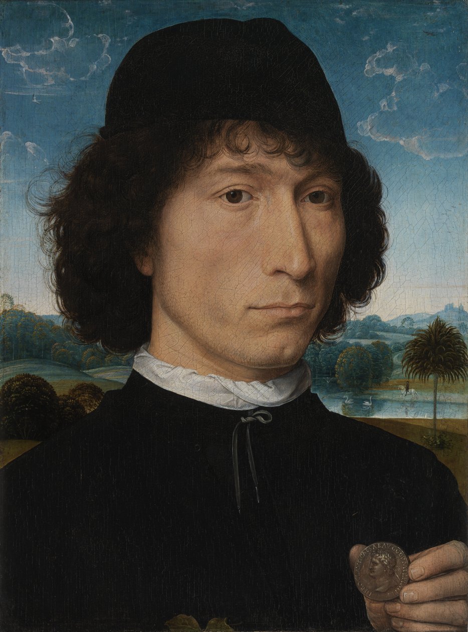 Portrett av en mann med en romersk mynt av Hans Memling